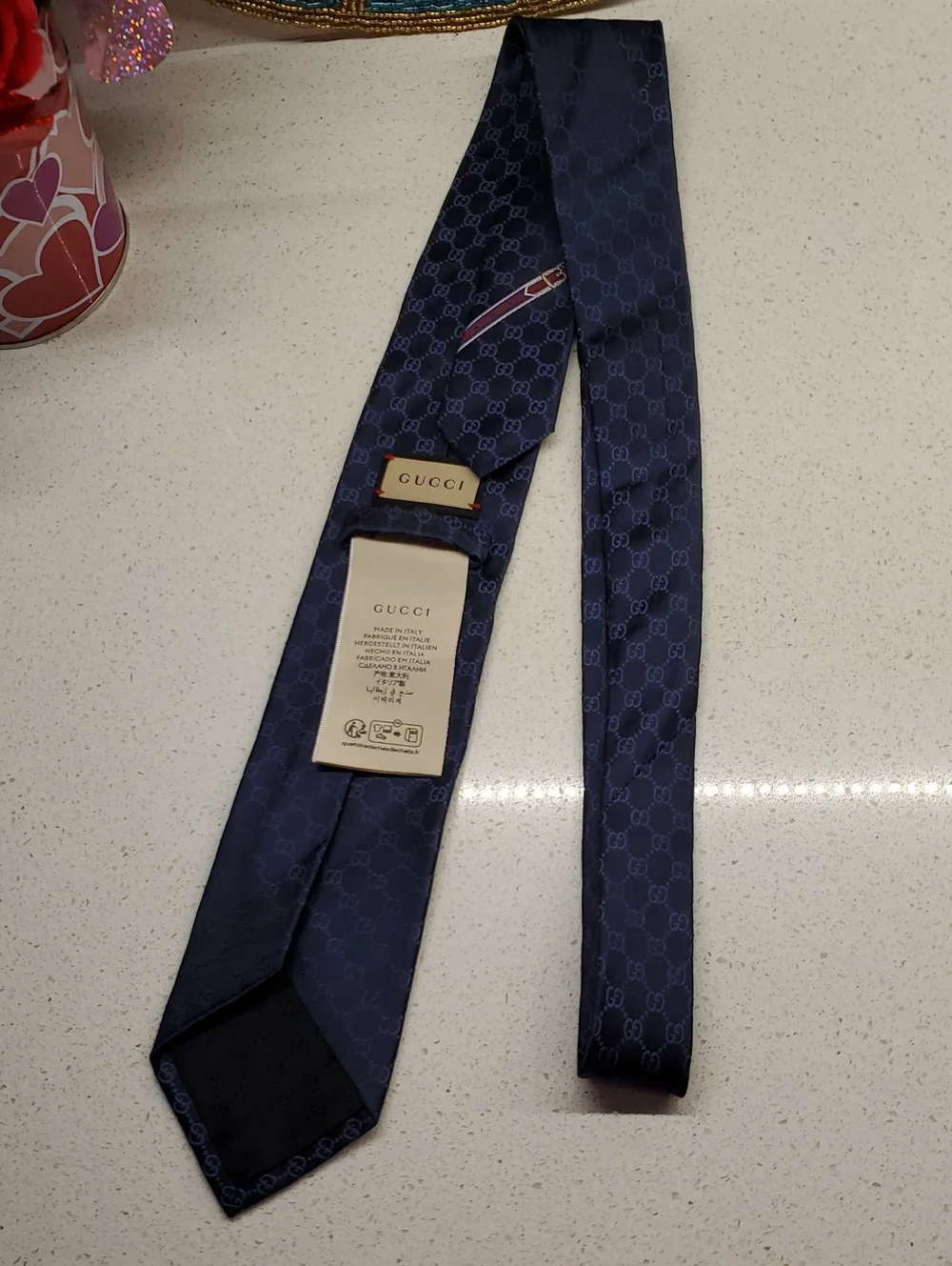 GUCCI Dark Navy Silk GG Jacquard Tie